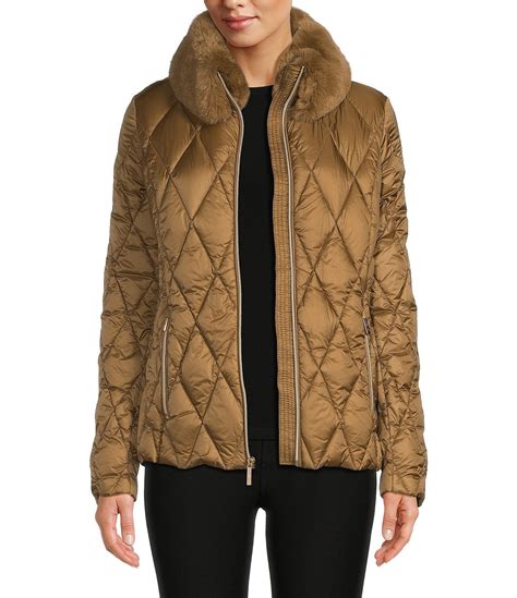 michael kors nylon and faux fur puffer|Michael Kors Faux Fur Collar Belted Puffer Jacket .